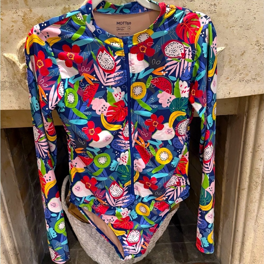 Mott50 Women's Long Sleeve Floral Swimsuit - Blue and Red